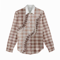 Beige Hawaii Palaka Women Casual Shirt Hawaiian Pikake Lei