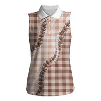 Beige Hawaii Palaka Women Sleeveless Polo Shirt Hawaiian Pikake Lei