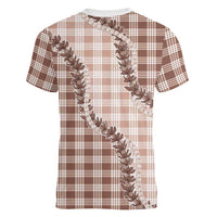 Beige Hawaii Palaka Women V-Neck T-Shirt Hawaiian Pikake Lei
