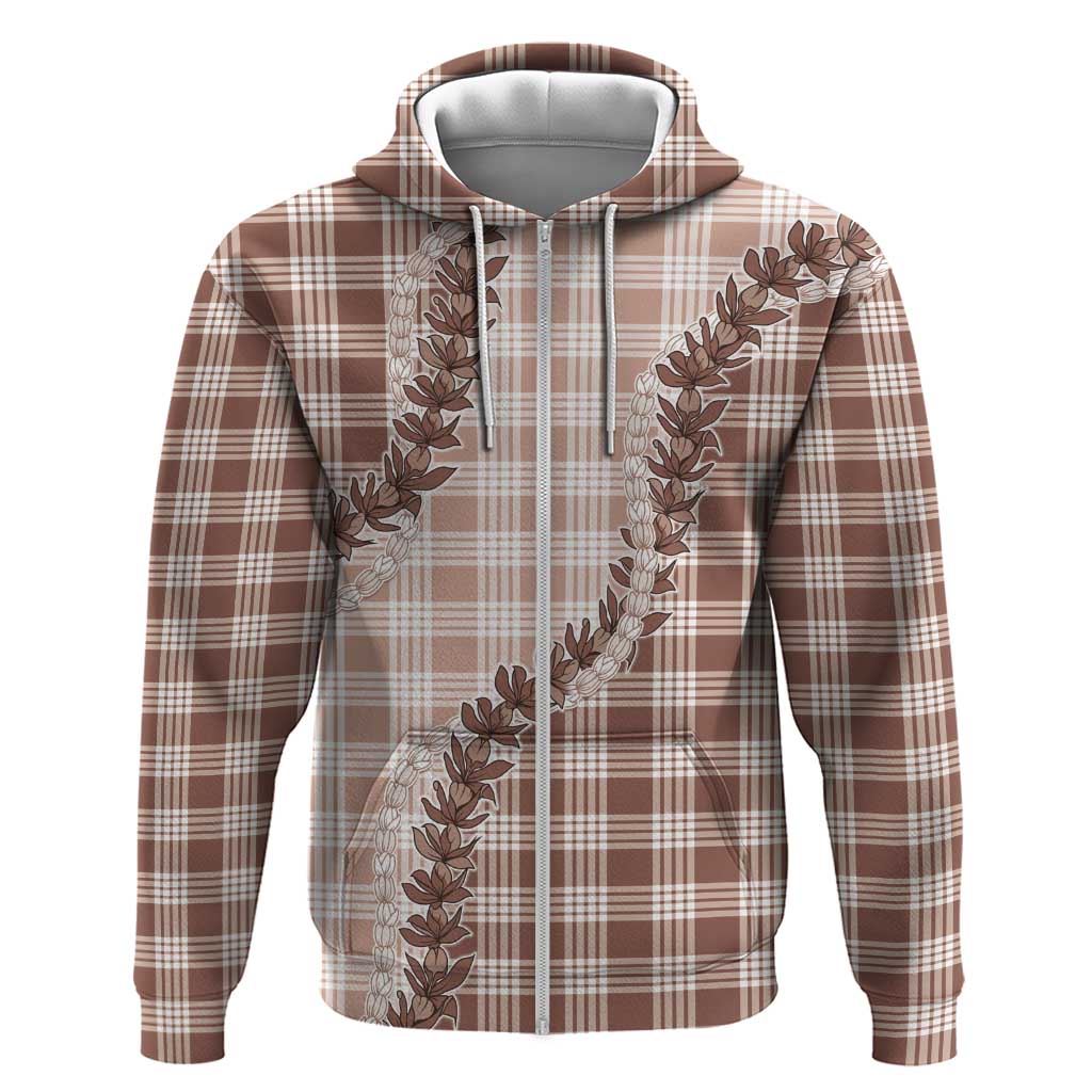 Beige Hawaii Palaka Zip Hoodie Hawaiian Pikake Lei