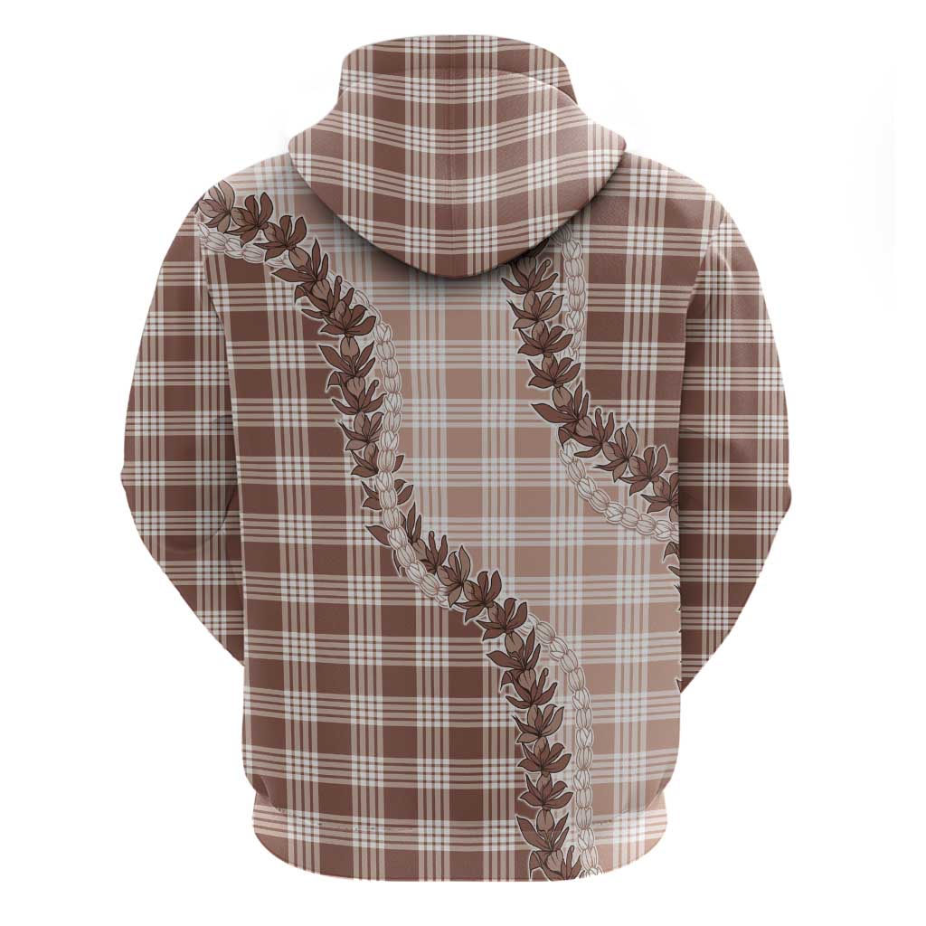 Beige Hawaii Palaka Zip Hoodie Hawaiian Pikake Lei
