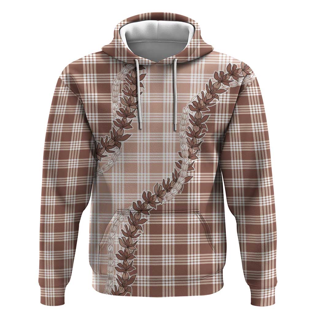 Beige Hawaii Palaka Zip Hoodie Hawaiian Pikake Lei