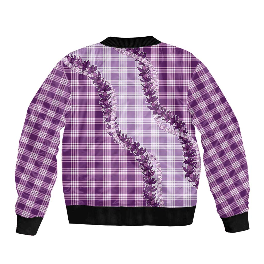 Violet Hawaii Palaka Bomber Jacket Hawaiian Pikake Lei