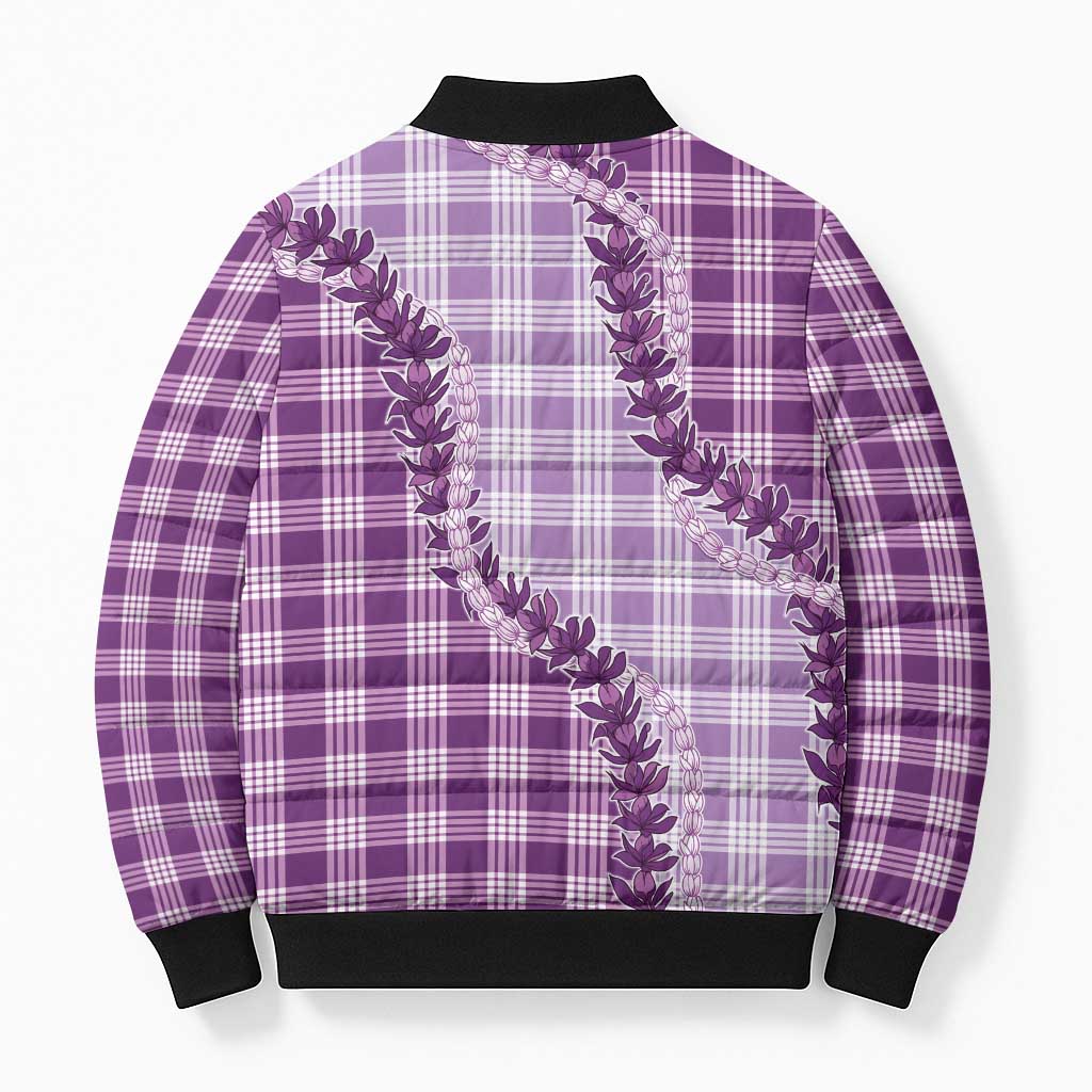 Violet Hawaii Palaka Bomber Puffer Jacket Hawaiian Pikake Lei