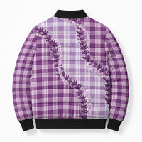 Violet Hawaii Palaka Bomber Puffer Jacket Hawaiian Pikake Lei