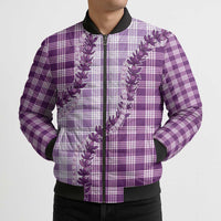 Violet Hawaii Palaka Bomber Puffer Jacket Hawaiian Pikake Lei