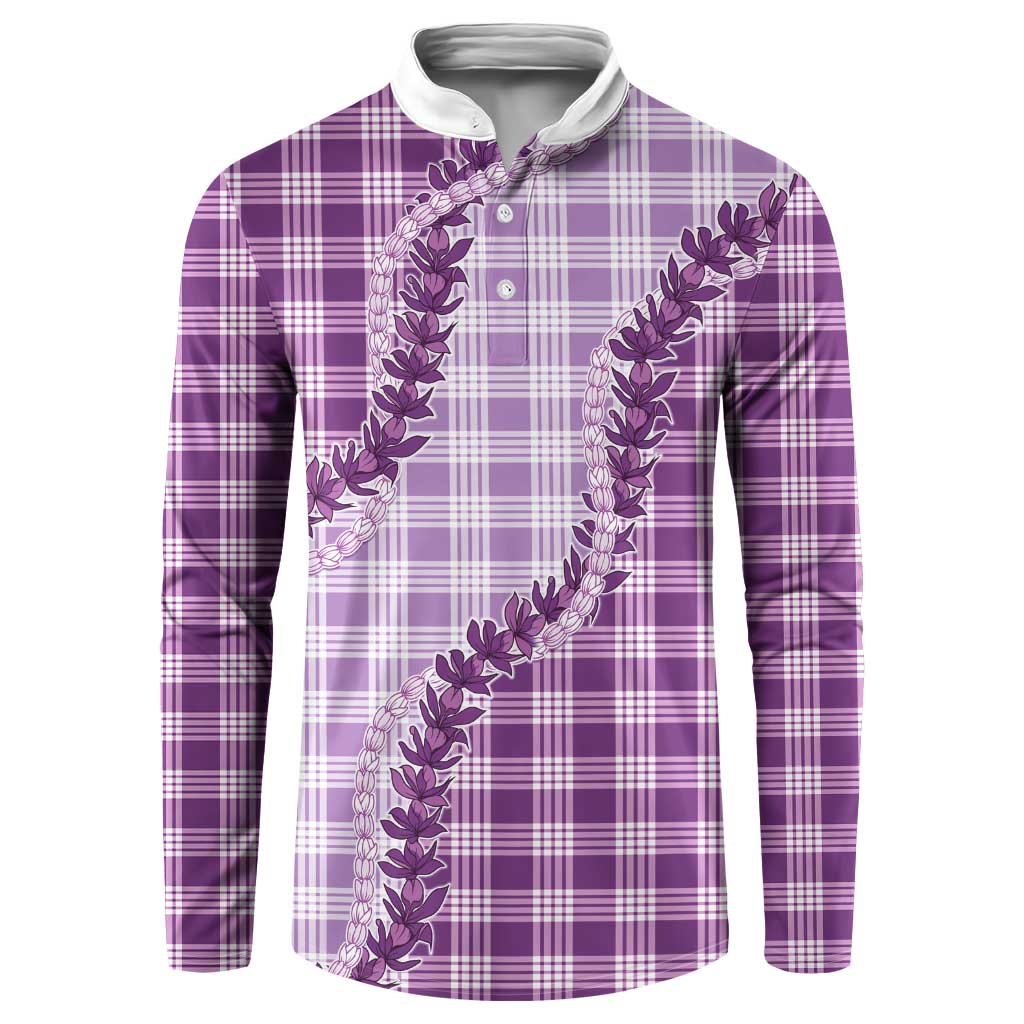 Violet Hawaii Palaka Button Sweatshirt Hawaiian Pikake Lei