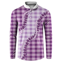 Violet Hawaii Palaka Button Sweatshirt Hawaiian Pikake Lei