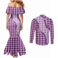 Violet Hawaii Palaka Couples Matching Mermaid Dress and Long Sleeve Button Shirt Hawaiian Pikake Lei LT05 - Polynesian Pride