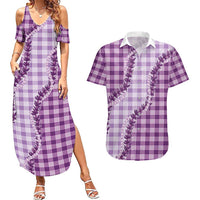 Violet Hawaii Palaka Couples Matching Summer Maxi Dress and Hawaiian Shirt Hawaiian Pikake Lei