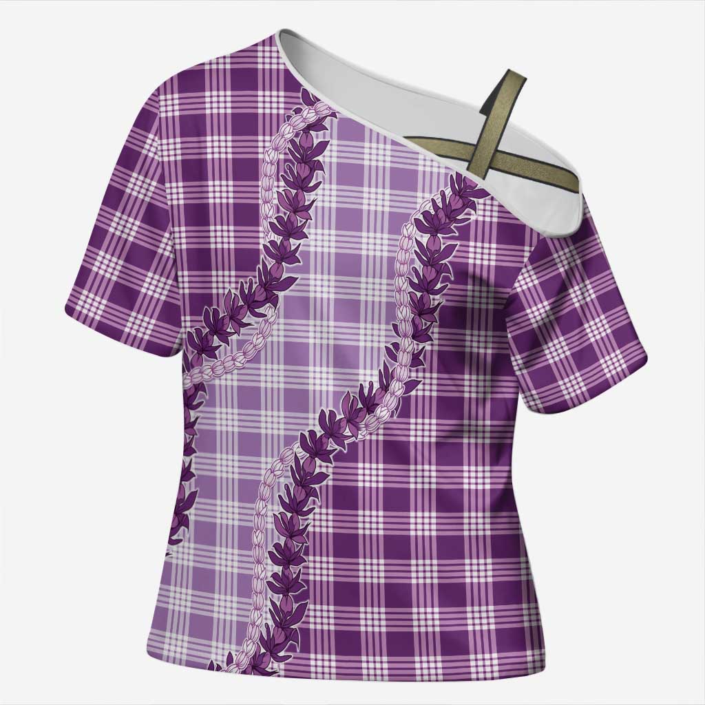 Violet Hawaii Palaka Cross Shoulder Shirt Hawaiian Pikake Lei