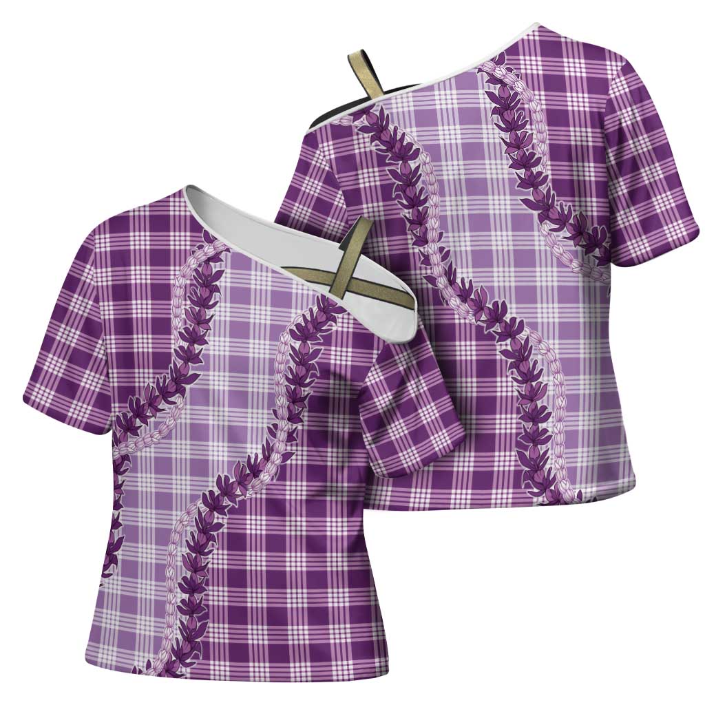 Violet Hawaii Palaka Cross Shoulder Shirt Hawaiian Pikake Lei