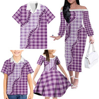 Violet Hawaii Palaka Family Matching Off The Shoulder Long Sleeve Dress and Hawaiian Shirt Hawaiian Pikake Lei LT05 - Polynesian Pride