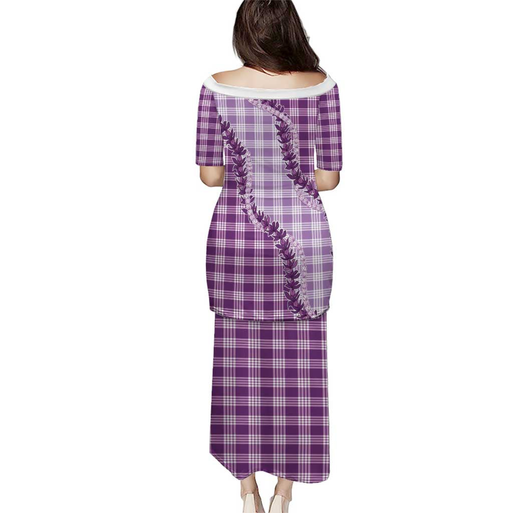 Violet Hawaii Palaka Family Matching Puletasi and Hawaiian Shirt Hawaiian Pikake Lei