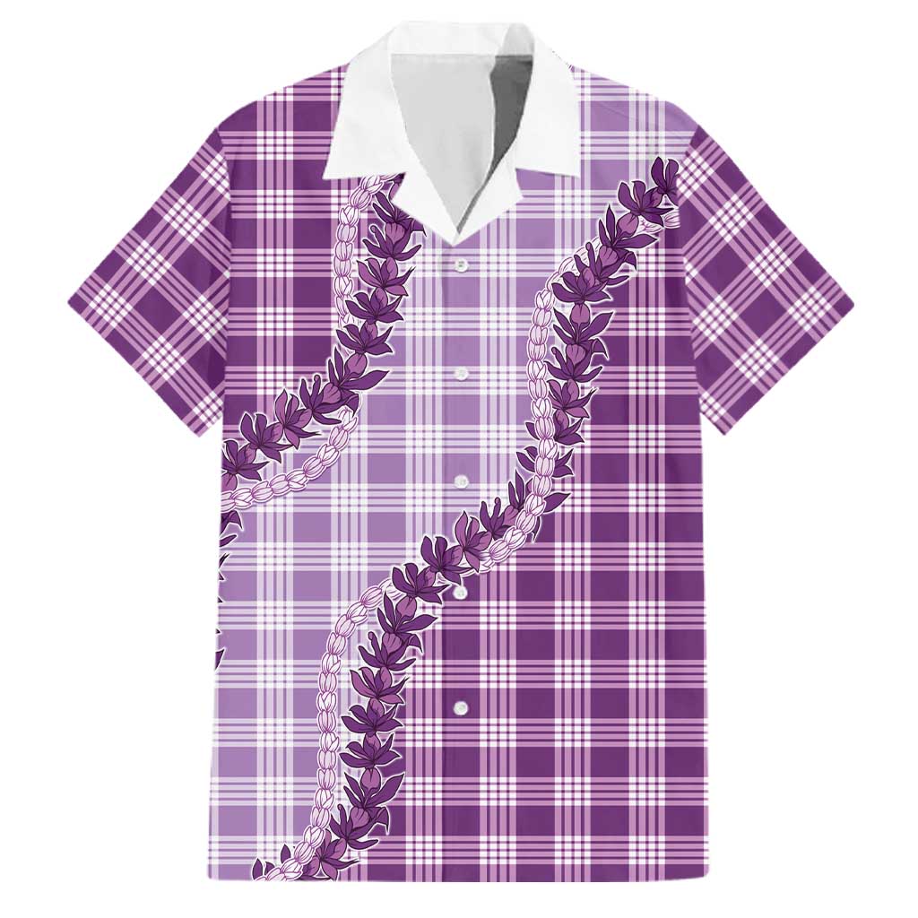 Violet Hawaii Palaka Family Matching Summer Maxi Dress and Hawaiian Shirt Hawaiian Pikake Lei LT05 Dad's Shirt - Short Sleeve Violet - Polynesian Pride