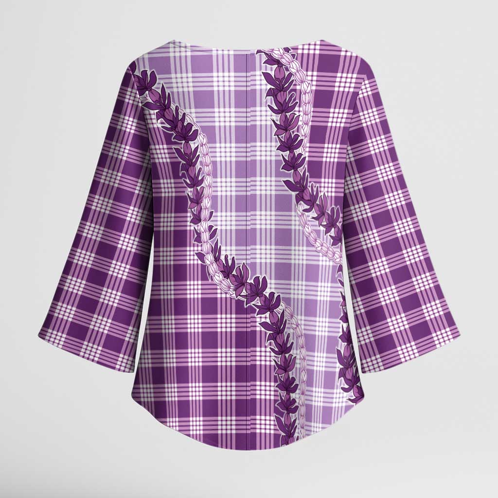 Violet Hawaii Palaka Kimono Sleeve Blouse Hawaiian Pikake Lei