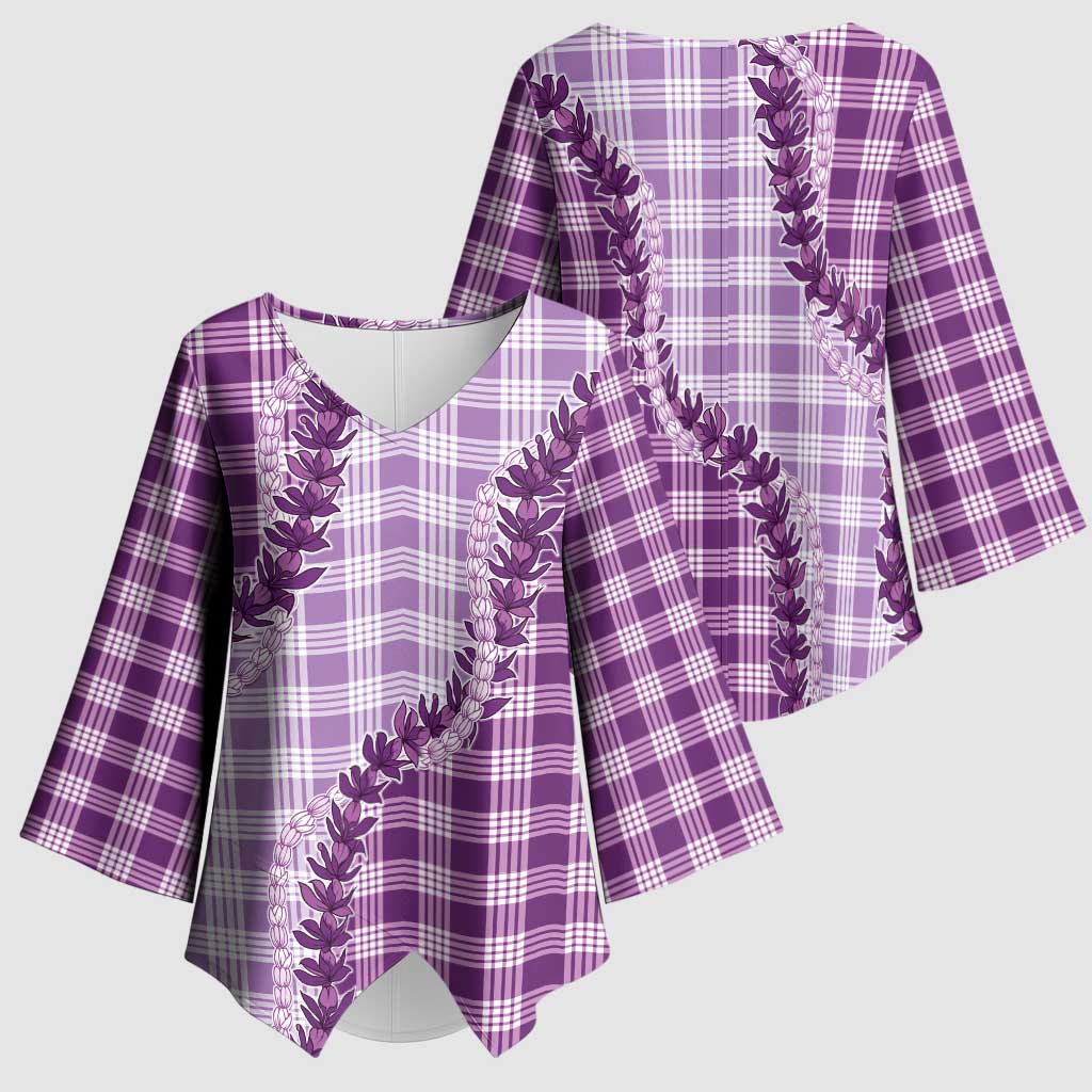 Violet Hawaii Palaka Kimono Sleeve Blouse Hawaiian Pikake Lei