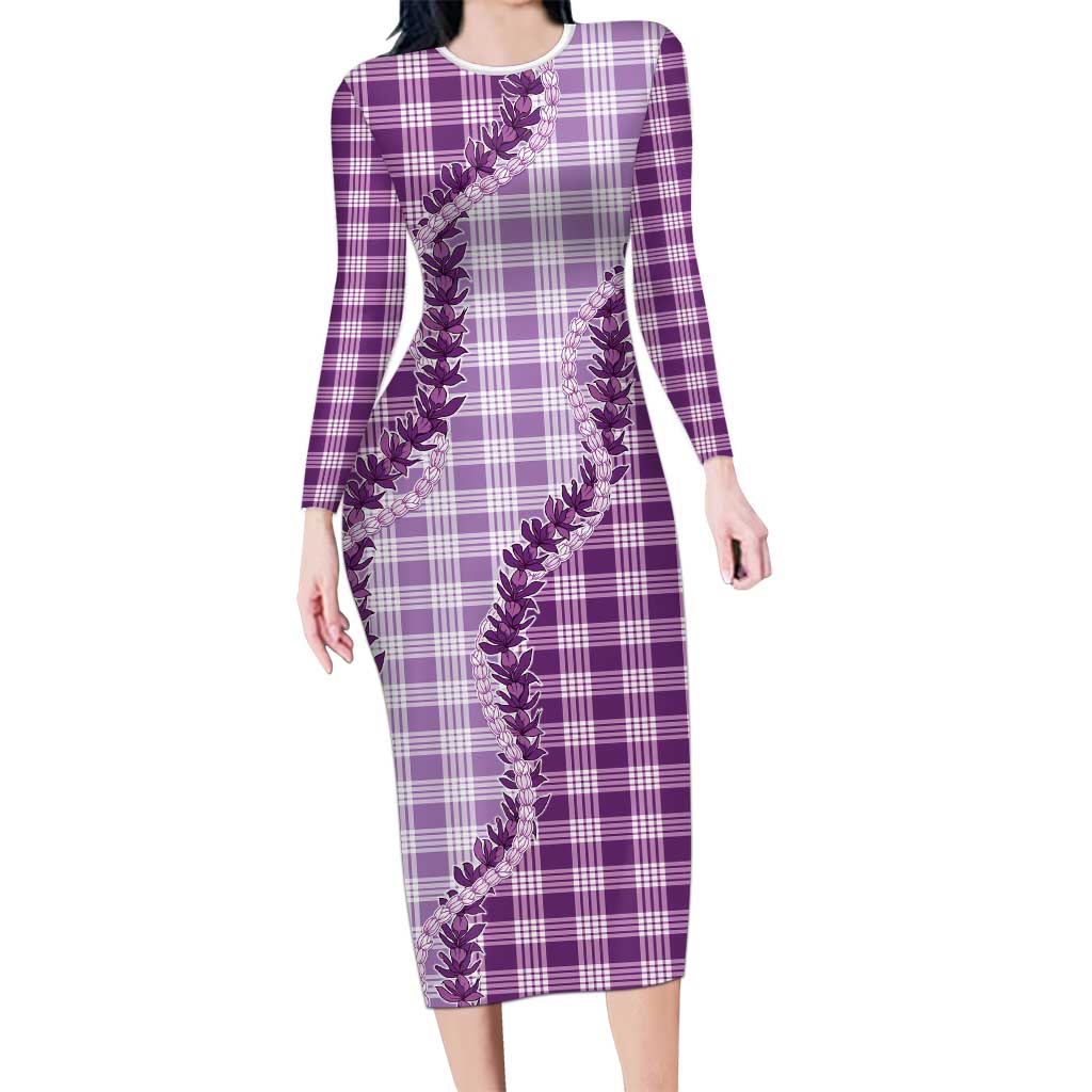Violet Hawaii Palaka Long Sleeve Bodycon Dress Hawaiian Pikake Lei