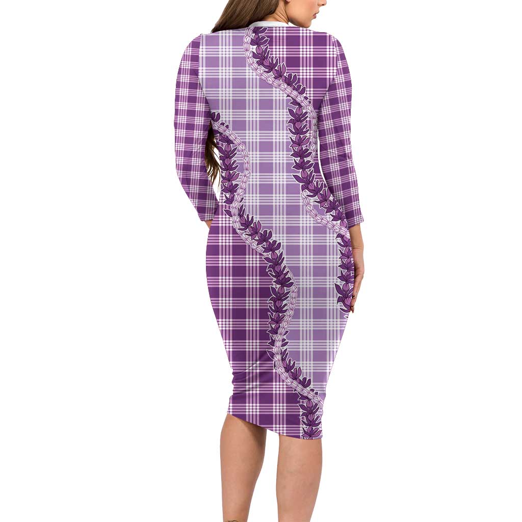 Violet Hawaii Palaka Long Sleeve Bodycon Dress Hawaiian Pikake Lei