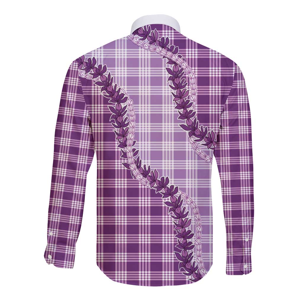 Violet Hawaii Palaka Long Sleeve Button Shirt Hawaiian Pikake Lei