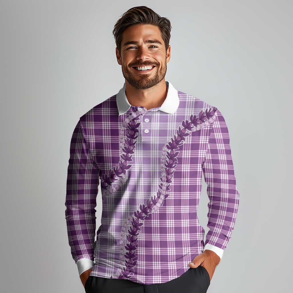 Violet Hawaii Palaka Long Sleeve Polo Shirt Hawaiian Pikake Lei