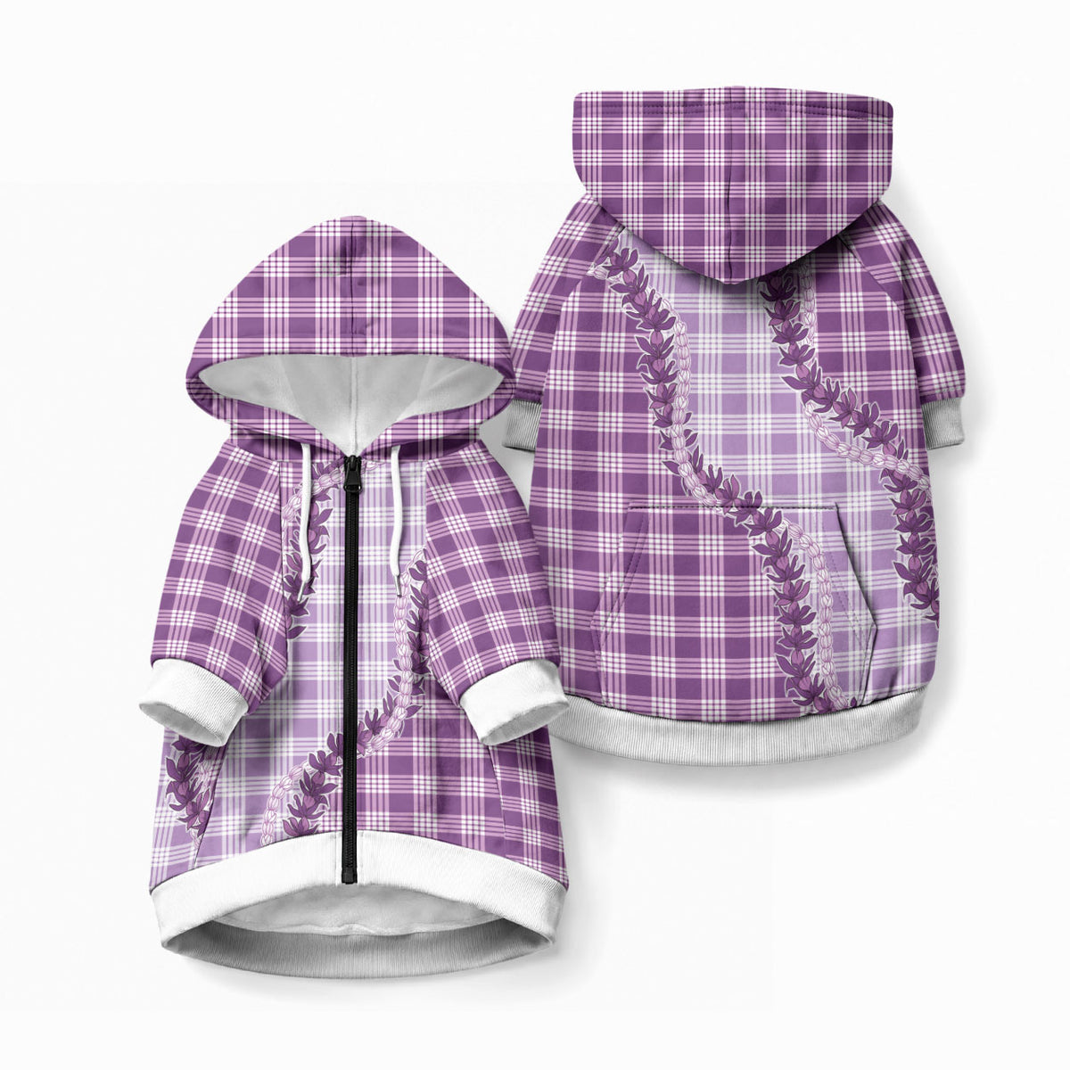 Violet Hawaii Palaka Pet Hoodie Hawaiian Pikake Lei LT05 Zip-up Violet - Polynesian Pride