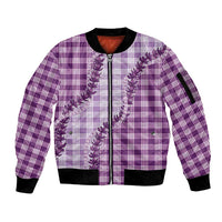 Violet Hawaii Palaka Sleeve Zip Bomber Jacket Hawaiian Pikake Lei