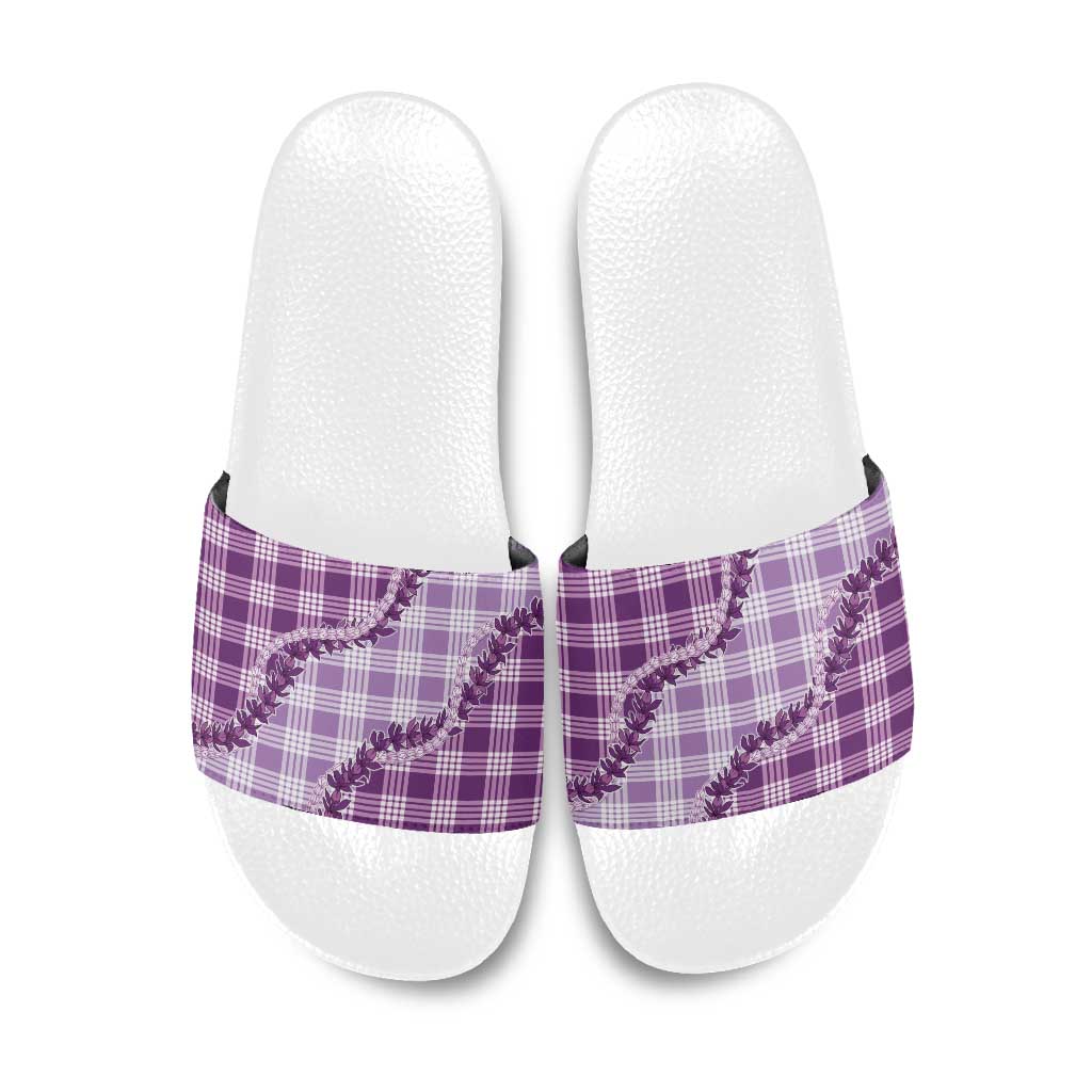 Violet Hawaii Palaka Slide Sandals Hawaiian Pikake Lei