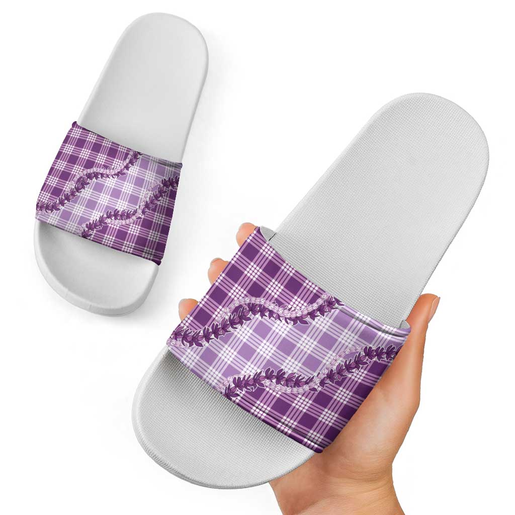 Violet Hawaii Palaka Slide Sandals Hawaiian Pikake Lei