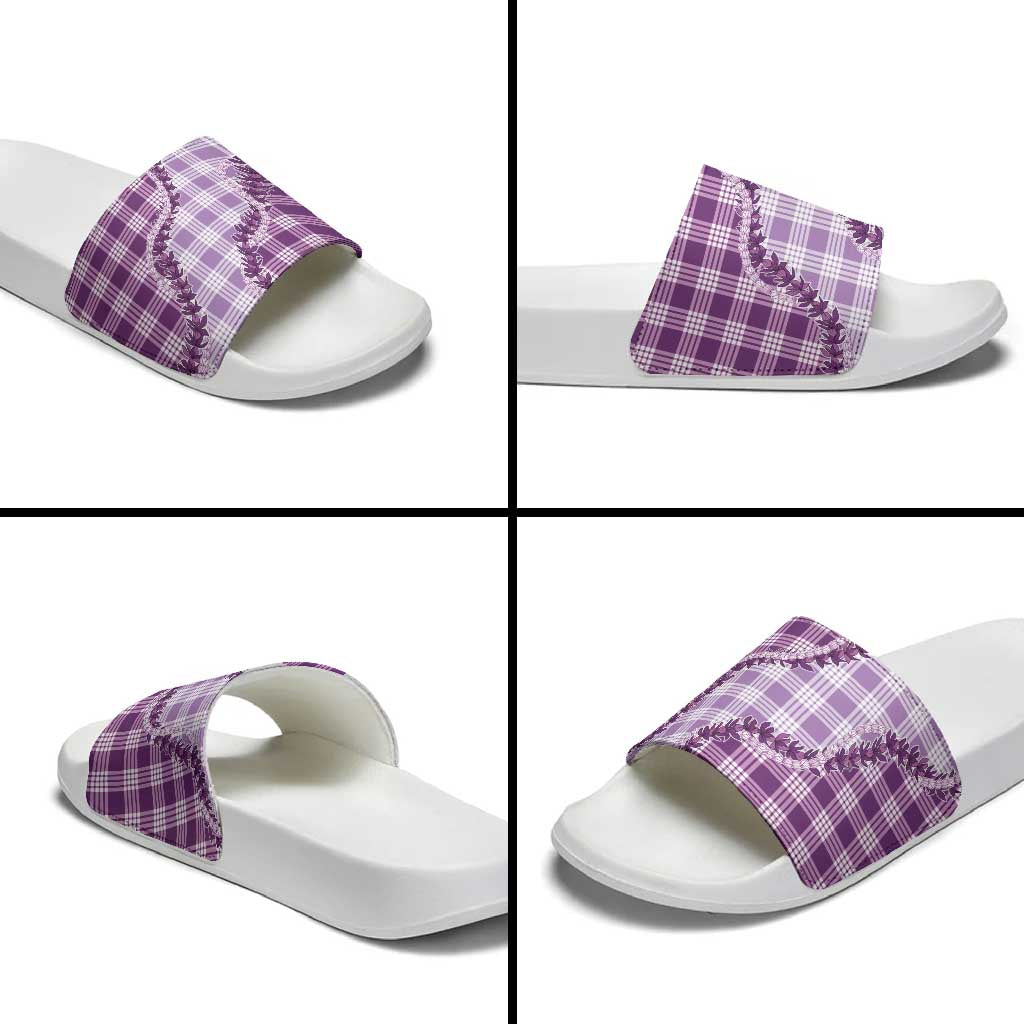 Violet Hawaii Palaka Slide Sandals Hawaiian Pikake Lei