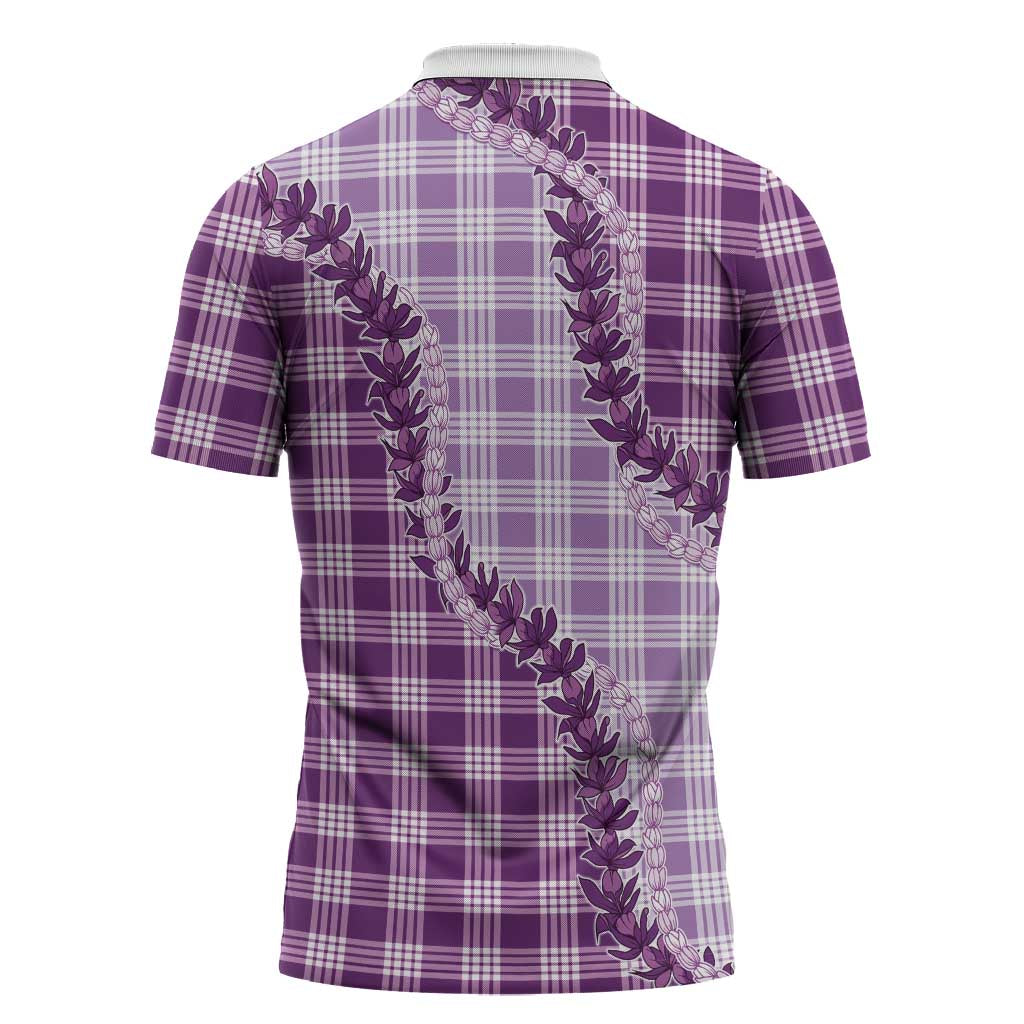 Violet Hawaii Palaka Zipper Polo Shirt Hawaiian Pikake Lei