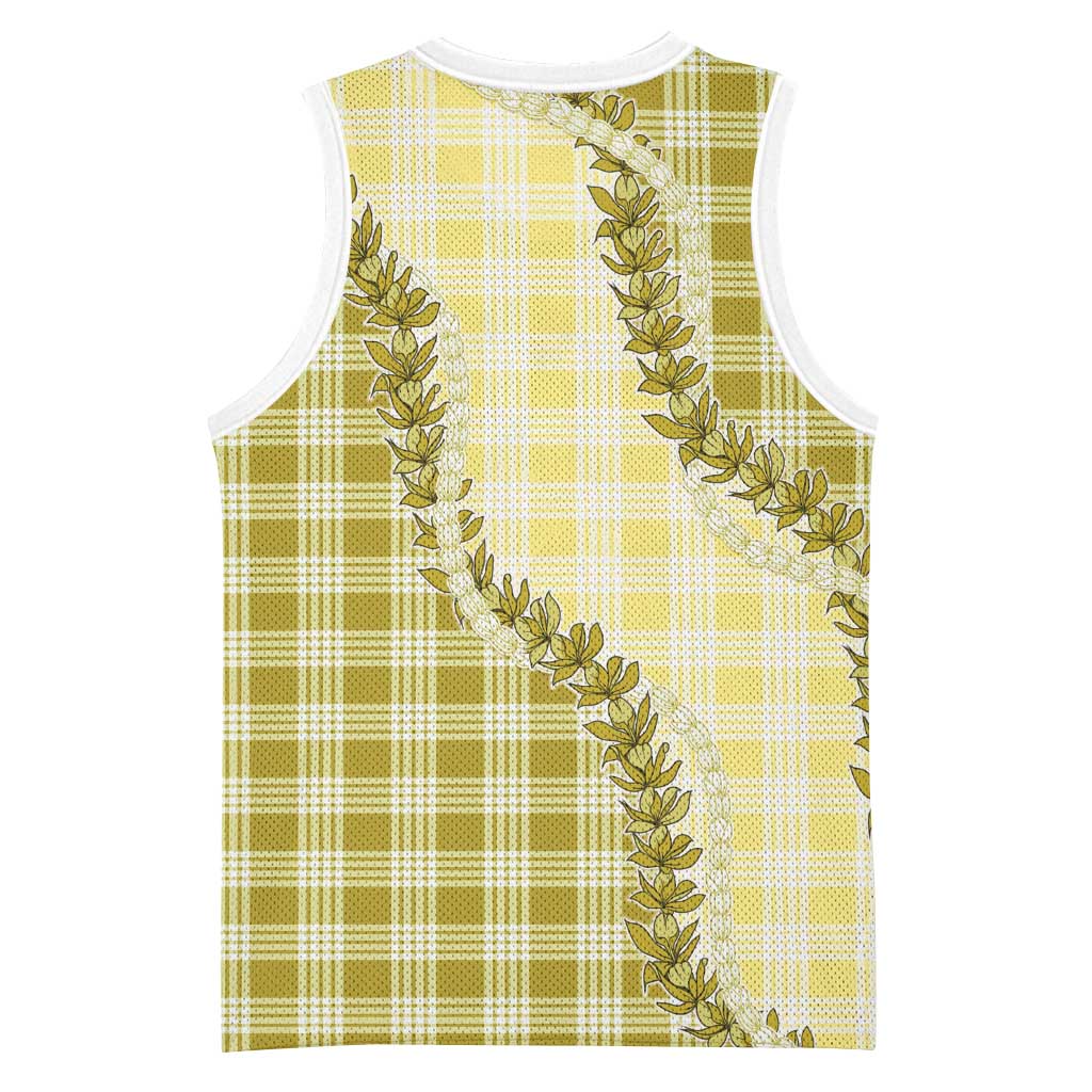Yellow Hawaii Palaka Basketball Jersey Hawaiian Pikake Lei
