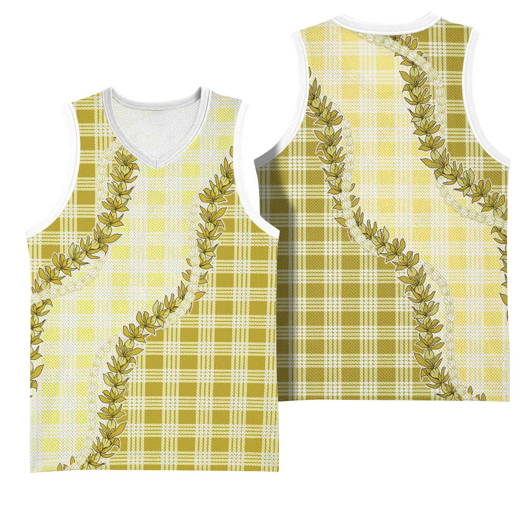 Yellow Hawaii Palaka Basketball Jersey Hawaiian Pikake Lei