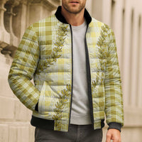 Yellow Hawaii Palaka Bomber Puffer Jacket Hawaiian Pikake Lei