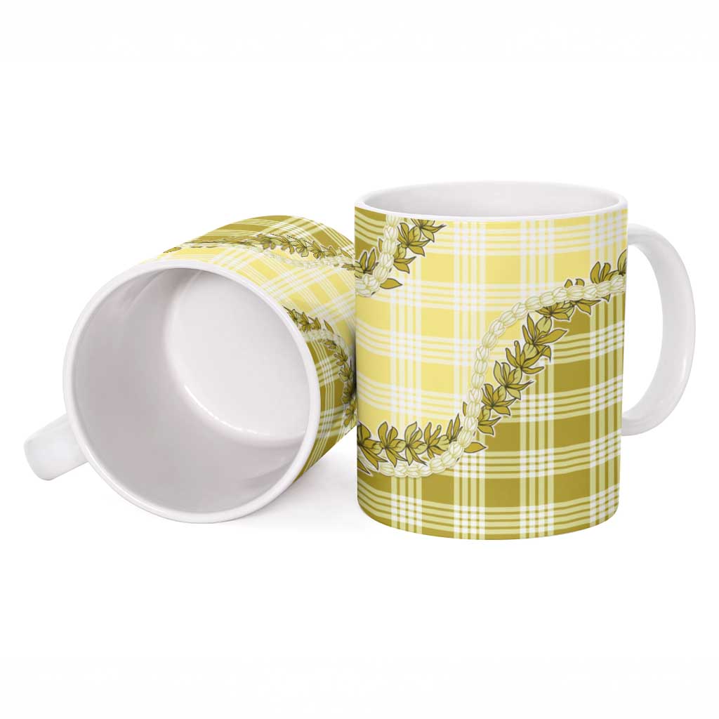 Yellow Hawaii Palaka Ceramic Mug Hawaiian Pikake Lei