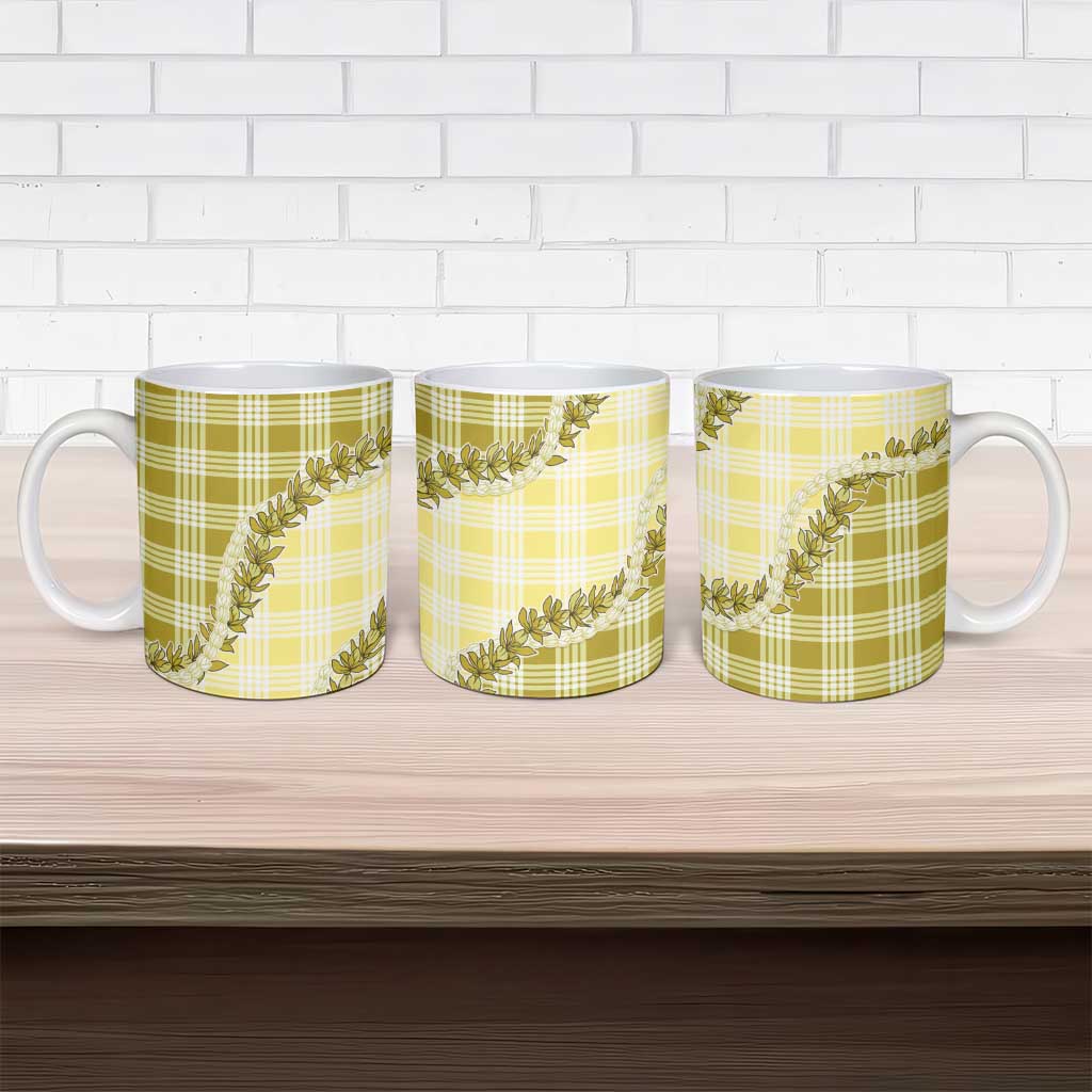 Yellow Hawaii Palaka Ceramic Mug Hawaiian Pikake Lei