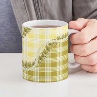 Yellow Hawaii Palaka Ceramic Mug Hawaiian Pikake Lei