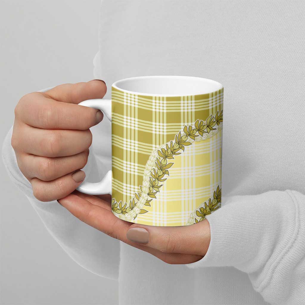 Yellow Hawaii Palaka Ceramic Mug Hawaiian Pikake Lei