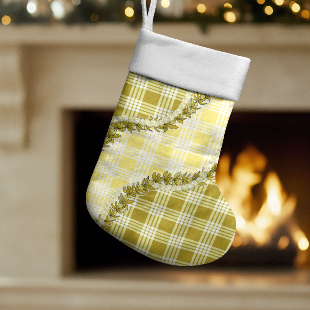 Yellow Hawaii Palaka Christmas Stocking Hawaiian Pikake Lei LT05 Set of 2 Yellow - Polynesian Pride