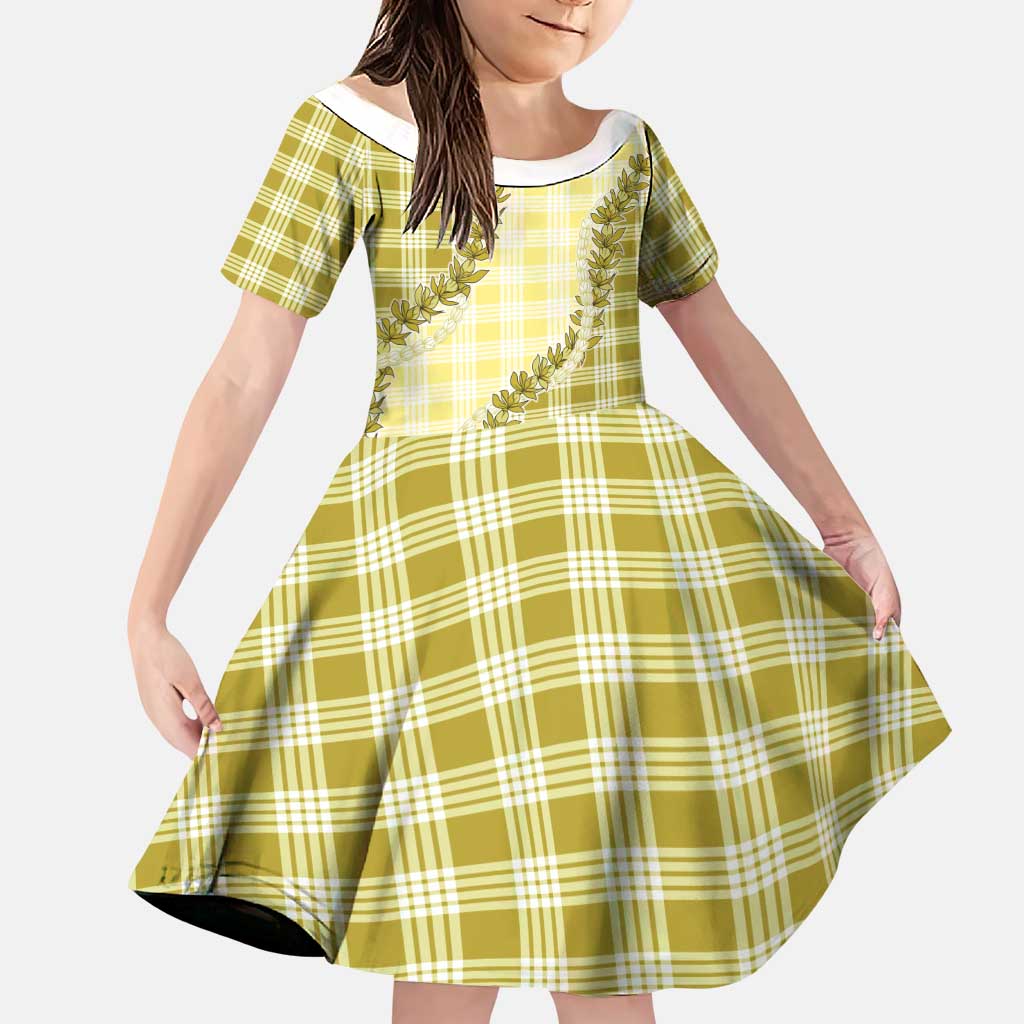Yellow Hawaii Palaka Family Matching Long Sleeve Bodycon Dress and Hawaiian Shirt Hawaiian Pikake Lei LT05 Daughter's Dress Yellow - Polynesian Pride