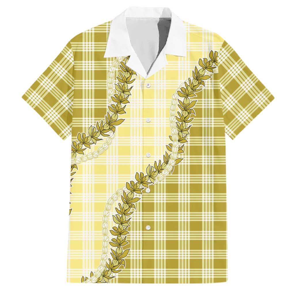 Yellow Hawaii Palaka Family Matching Mermaid Dress and Hawaiian Shirt Hawaiian Pikake Lei LT05 Dad's Shirt - Short Sleeve Yellow - Polynesian Pride