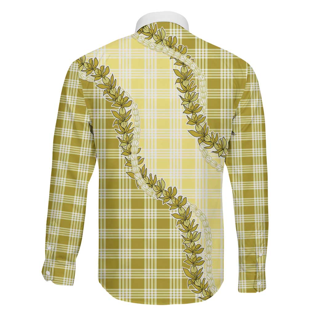 Yellow Hawaii Palaka Family Matching Off The Shoulder Long Sleeve Dress and Hawaiian Shirt Hawaiian Pikake Lei LT05 - Polynesian Pride