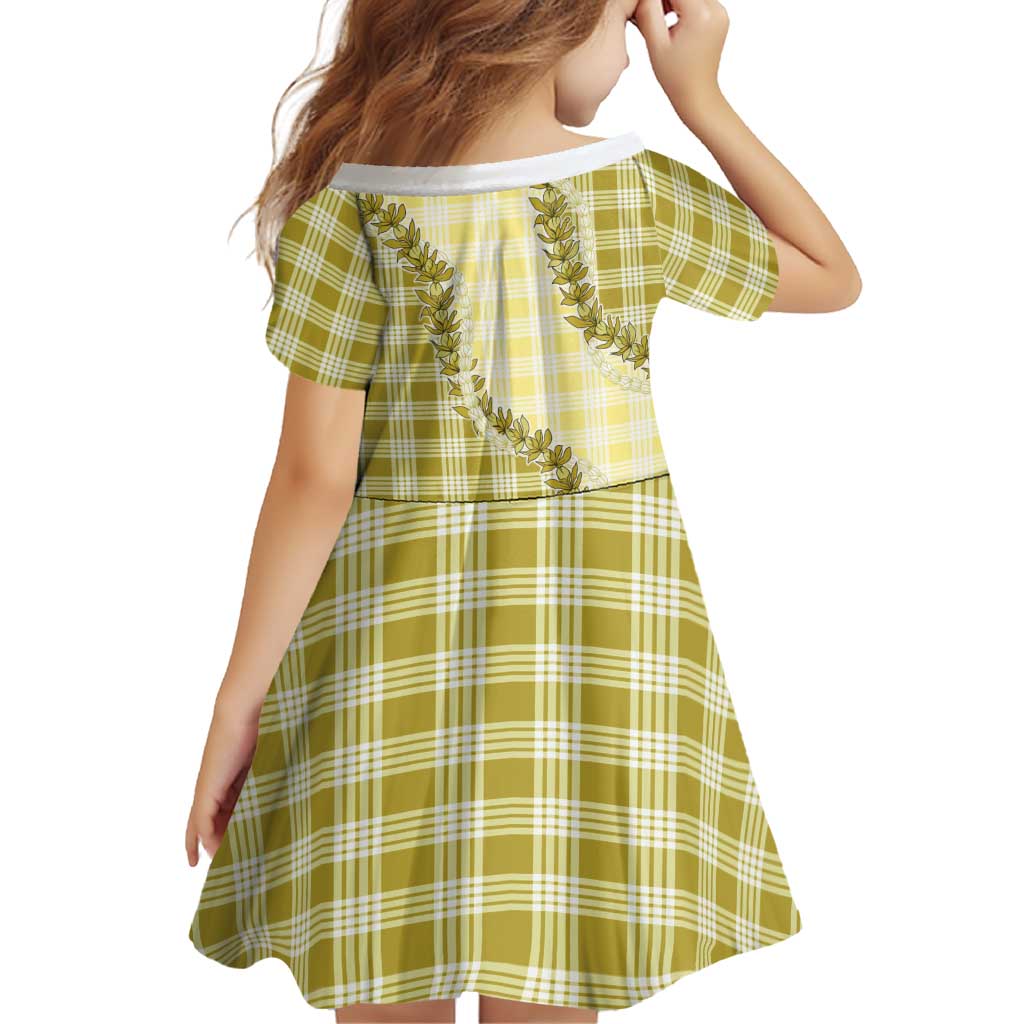 Yellow Hawaii Palaka Family Matching Off Shoulder Short Dress and Hawaiian Shirt Hawaiian Pikake Lei LT05 - Polynesian Pride