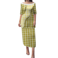 Yellow Hawaii Palaka Family Matching Puletasi and Hawaiian Shirt Hawaiian Pikake Lei