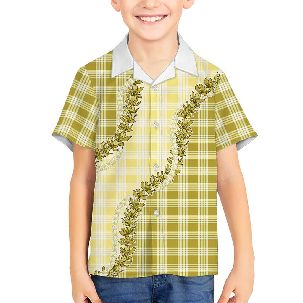 Yellow Hawaii Palaka Family Matching Puletasi and Hawaiian Shirt Hawaiian Pikake Lei