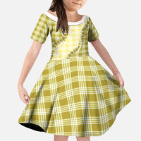 Yellow Hawaii Palaka Family Matching Short Sleeve Bodycon Dress and Hawaiian Shirt Hawaiian Pikake Lei LT05 Daughter's Dress Yellow - Polynesian Pride