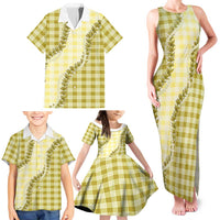 Yellow Hawaii Palaka Family Matching Tank Maxi Dress and Hawaiian Shirt Hawaiian Pikake Lei LT05 - Polynesian Pride