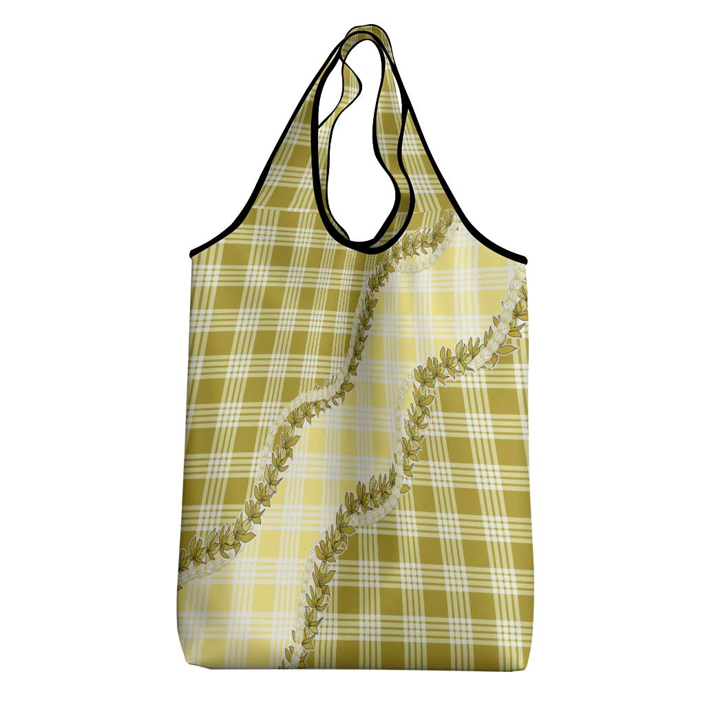 Yellow Hawaii Palaka Grocery Bag Hawaiian Pikake Lei