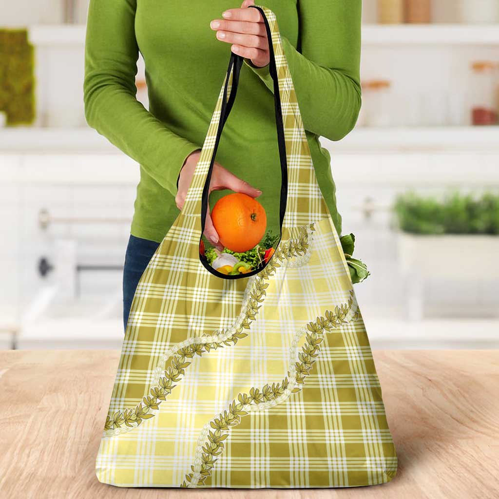 Yellow Hawaii Palaka Grocery Bag Hawaiian Pikake Lei