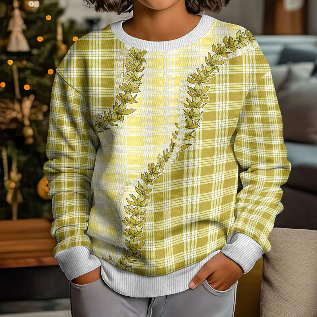 Yellow Hawaii Palaka Kid Ugly Christmas Sweater Hawaiian Pikake Lei LT05 - Polynesian Pride